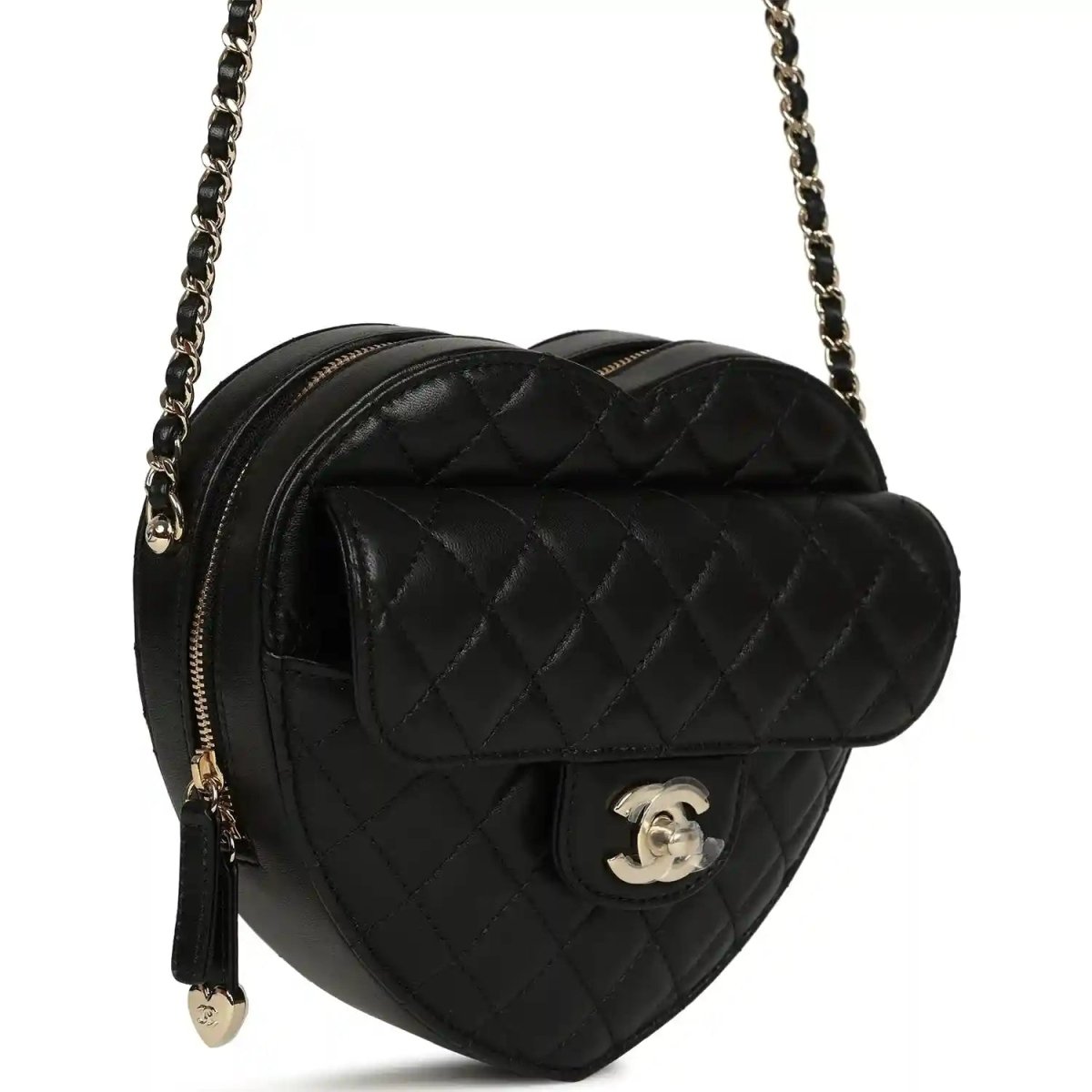 Chanel CC In Love Large Heart Bag in Black Lambskin - NEESTRA