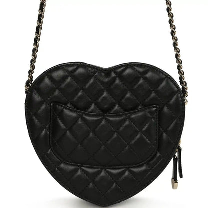 Chanel CC In Love Large Heart Bag in Black Lambskin - NEESTRA