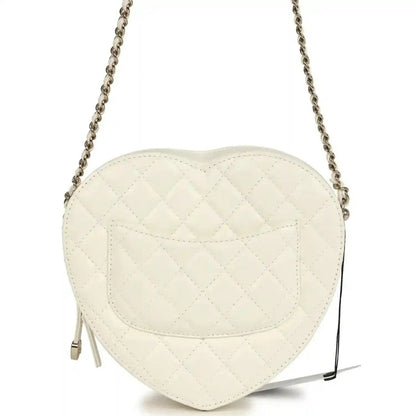Chanel CC In Love Large Heart Bag White Lambskin Gold Hardware - NEESTRA