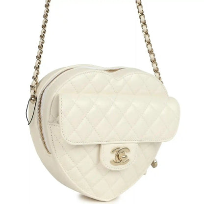 Chanel CC In Love Large Heart Bag White Lambskin Gold Hardware - NEESTRA