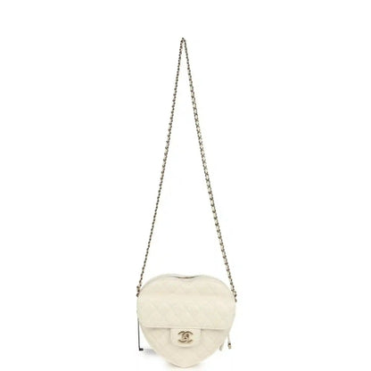 Chanel CC In Love Large Heart Bag White Lambskin Gold Hardware - NEESTRA