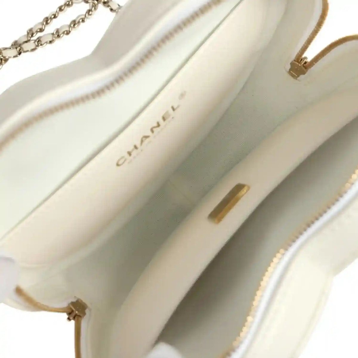 Chanel CC In Love Large Heart Bag White Lambskin Gold Hardware - NEESTRA