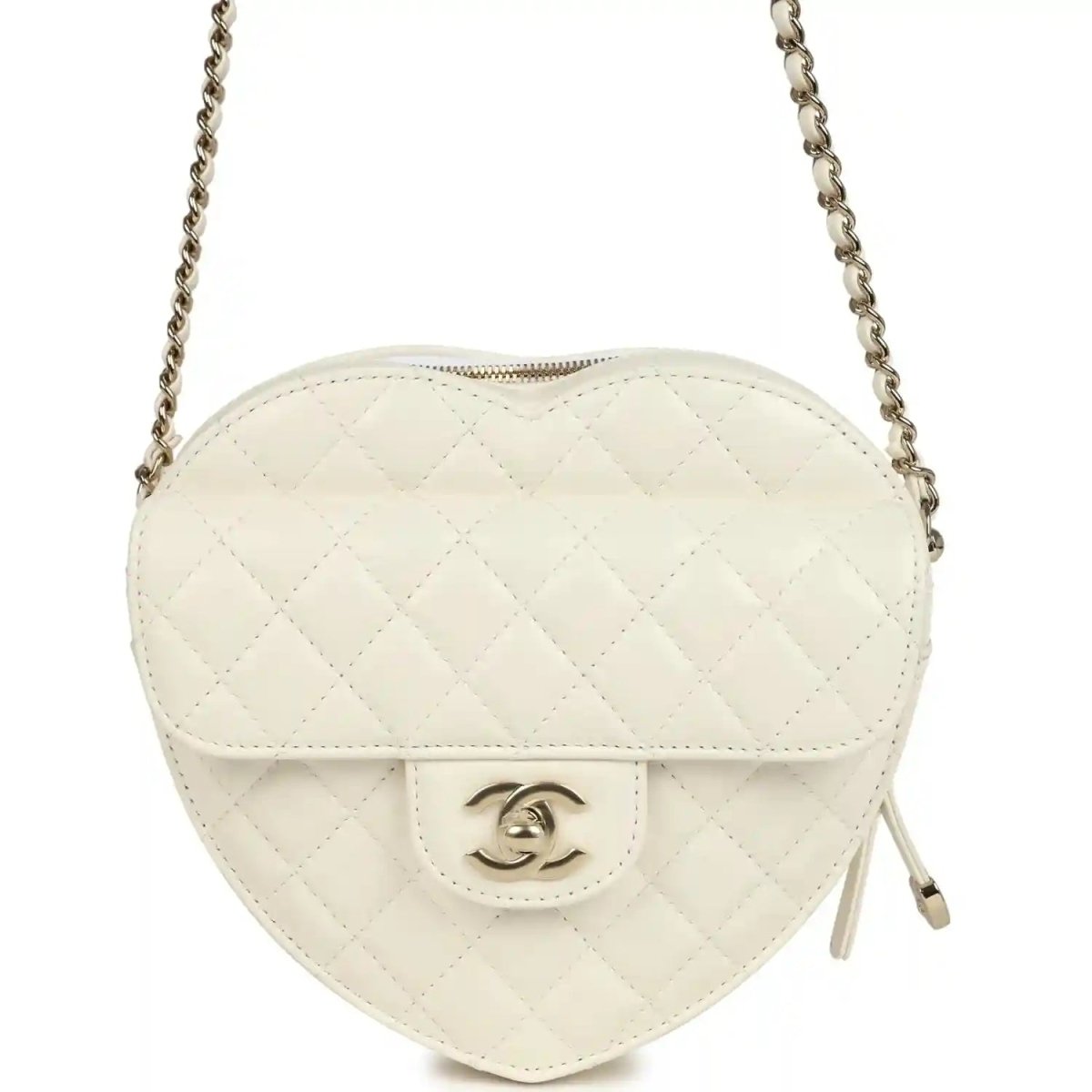 Chanel CC In Love Large Heart Bag White Lambskin Gold Hardware - NEESTRA