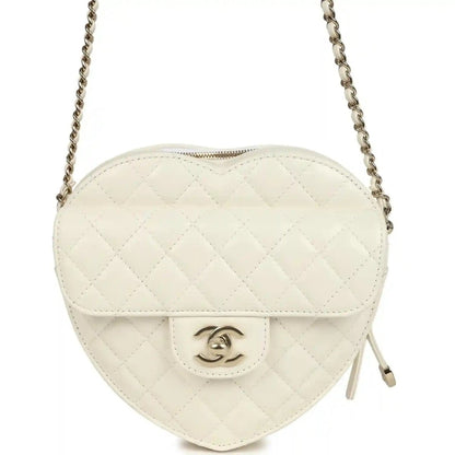 Chanel CC In Love Large Heart Bag White Lambskin Gold Hardware - NEESTRA