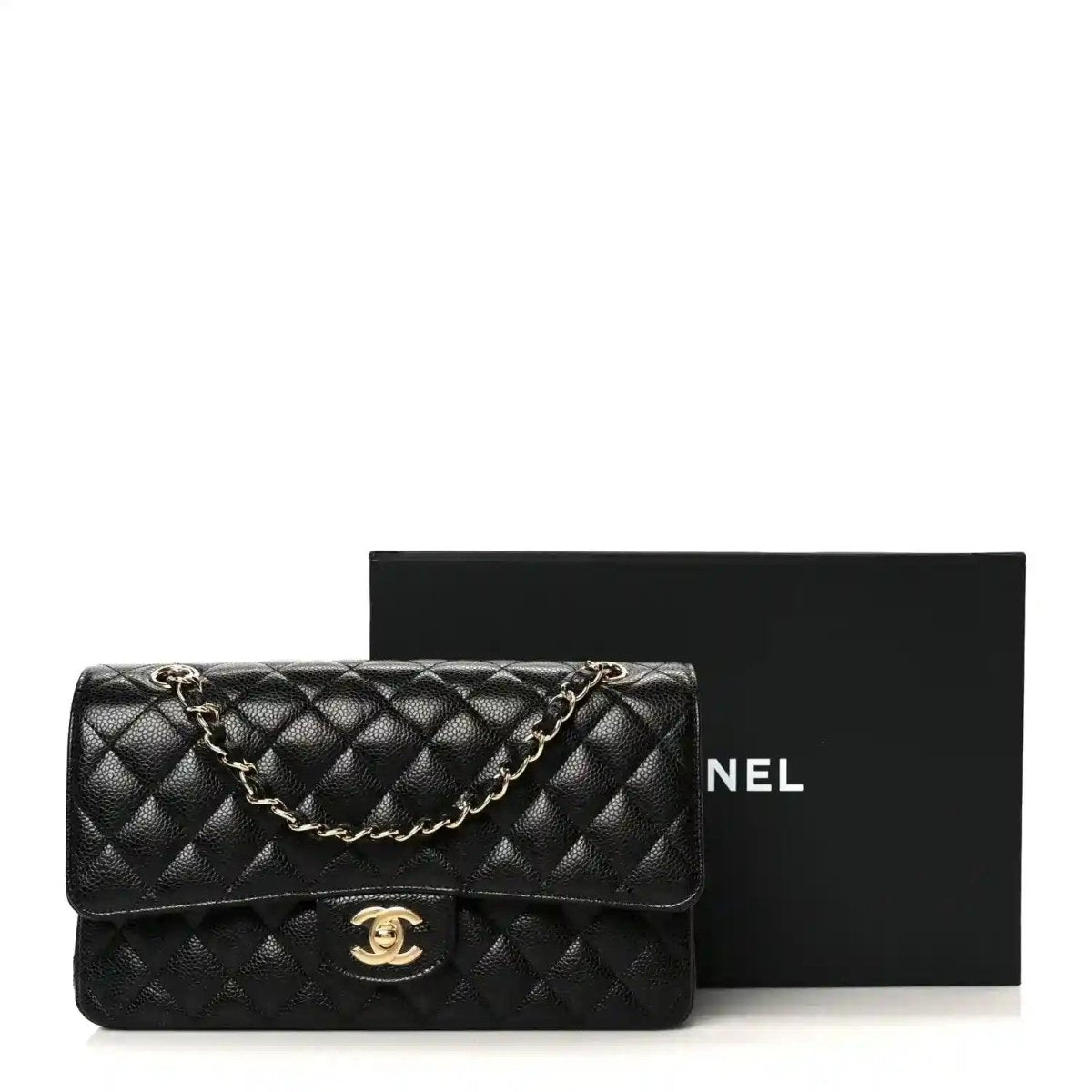 Chanel Classic Medium Double Flap Bag in Black Caviar Leather - NEESTRA