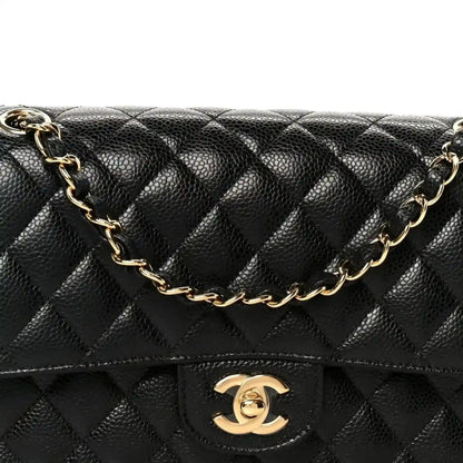 Chanel Classic Medium Double Flap Bag in Black Caviar Leather - NEESTRA