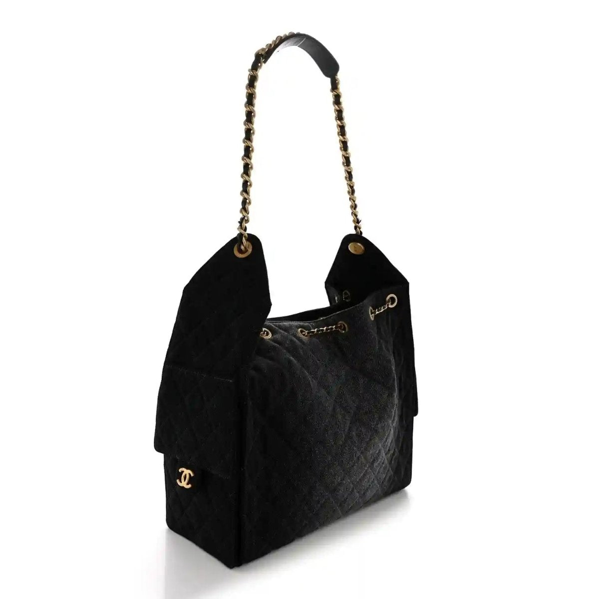 Chanel Medium Quilted Washed Denim 25 Shoulder Bag Black - NEESTRA