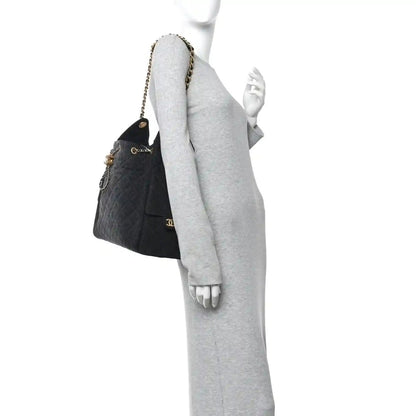 Chanel Medium Quilted Washed Denim 25 Shoulder Bag Black - NEESTRA
