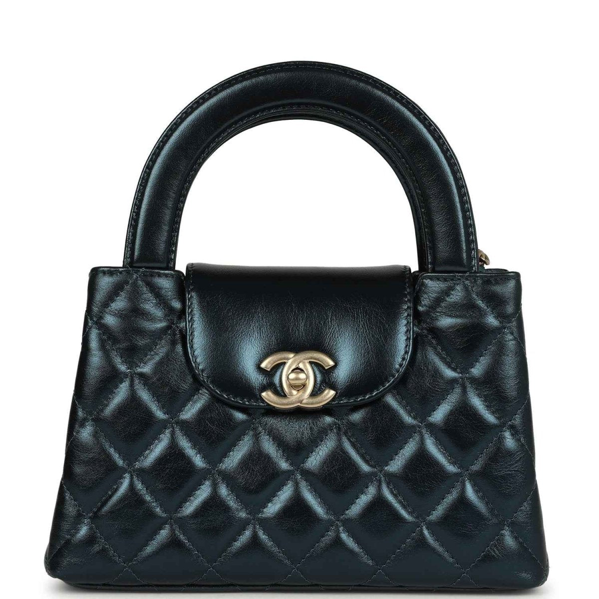 Chanel Metallic Blue Calfskin Small Kelly Shopper Brushed Gold Hardware - NEESTRA