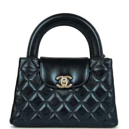 Chanel Metallic Blue Calfskin Small Kelly Shopper Brushed Gold Hardware - NEESTRA