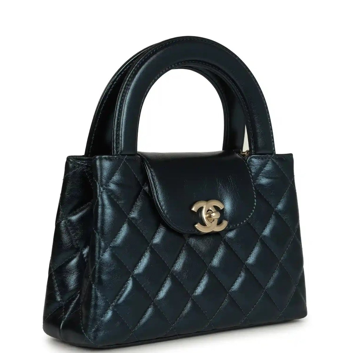 Chanel Metallic Blue Calfskin Small Kelly Shopper Brushed Gold Hardware - NEESTRA