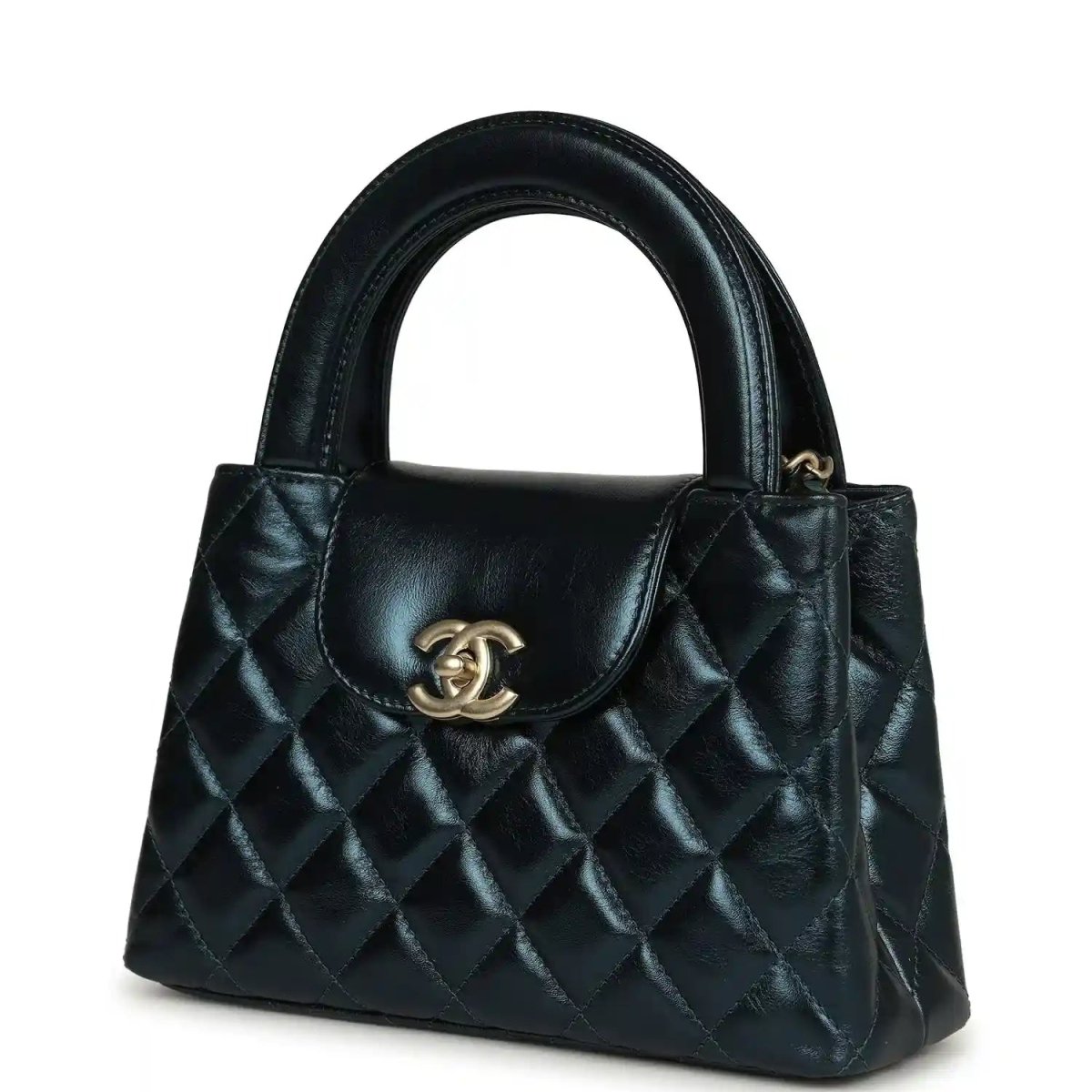 Chanel Metallic Blue Calfskin Small Kelly Shopper Brushed Gold Hardware - NEESTRA