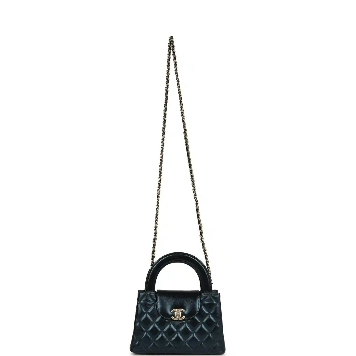 Chanel Metallic Blue Calfskin Small Kelly Shopper Brushed Gold Hardware - NEESTRA