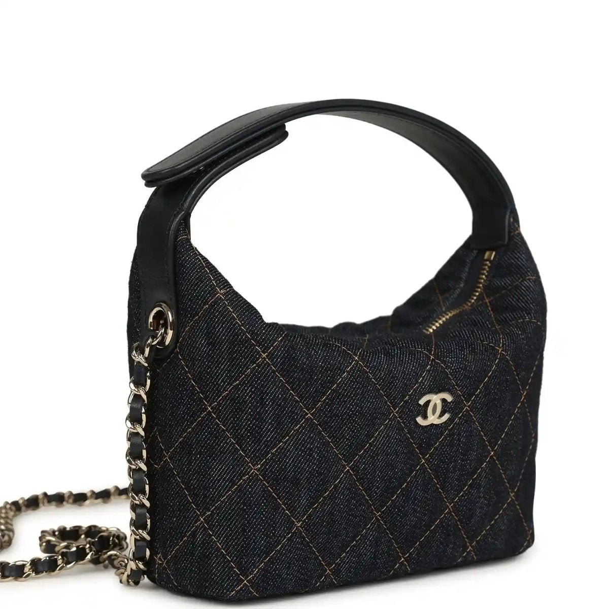 Chanel Mini Hobo Pouch in Dark Blue Denim Gold Hardware - NEESTRA