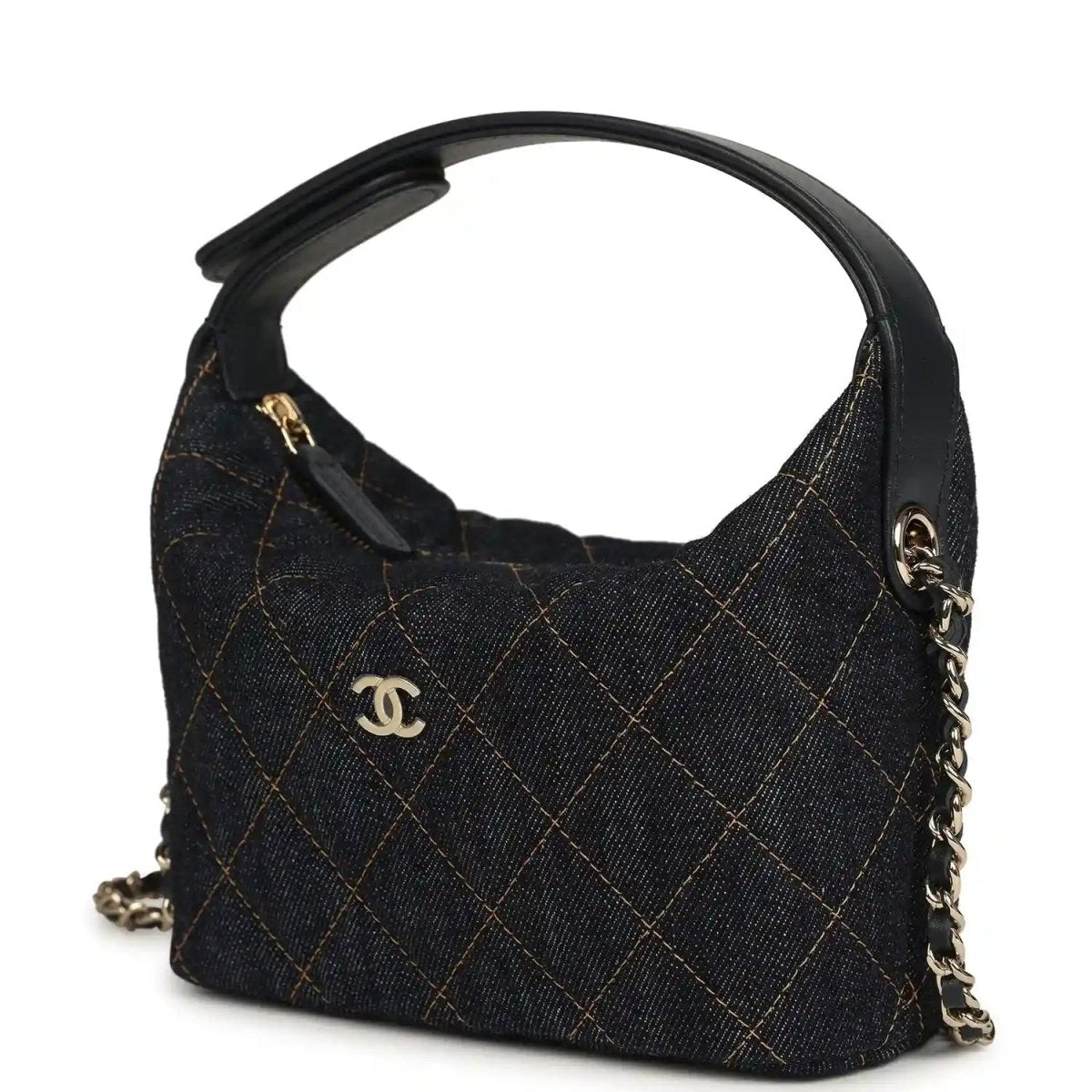 Chanel Mini Hobo Pouch in Dark Blue Denim Gold Hardware - NEESTRA