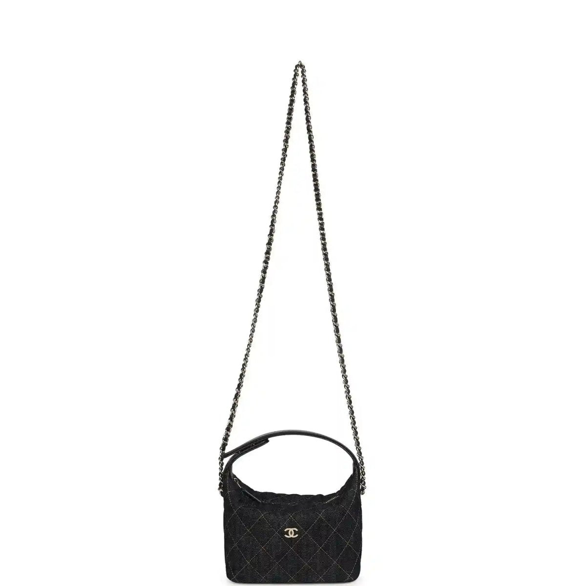 Chanel Mini Hobo Pouch in Dark Blue Denim Gold Hardware - NEESTRA