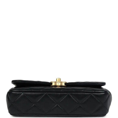 Chanel Mini Pearly Chain Flap Bag in Black Lambskin Leather - NEESTRA