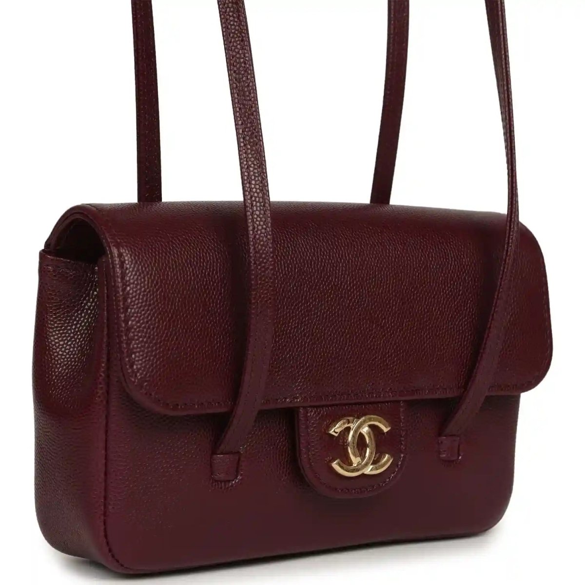 Chanel Mini Preppy Coco Clutch Dark Burgundy Shiny Caviar Leather - NEESTRA