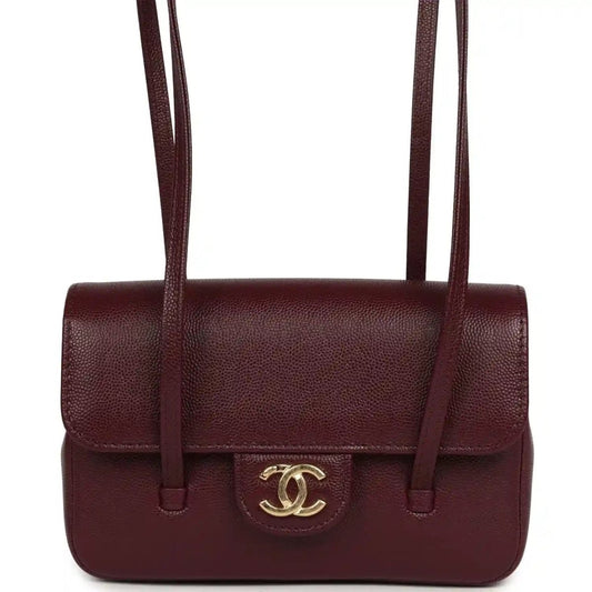 Chanel Mini Preppy Coco Clutch Dark Burgundy Shiny Caviar Leather - NEESTRA