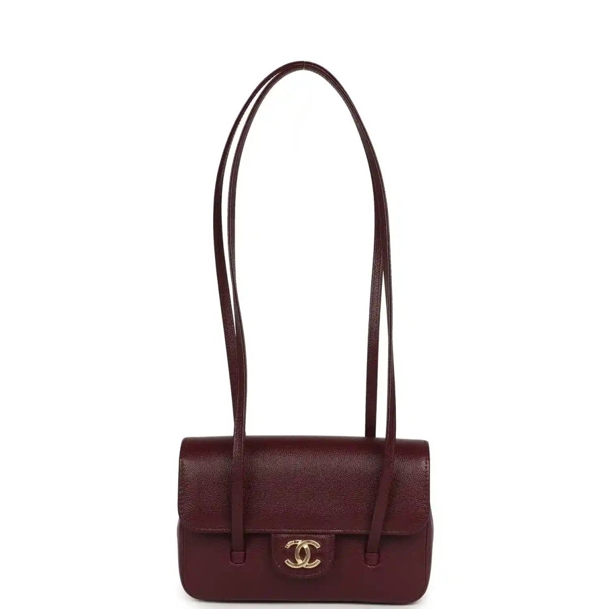Chanel Mini Preppy Coco Clutch Dark Burgundy Shiny Caviar Leather - NEESTRA