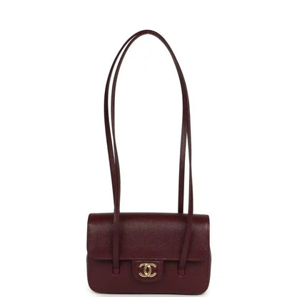 Chanel Mini Preppy Coco Clutch Dark Burgundy Shiny Caviar Leather - NEESTRA