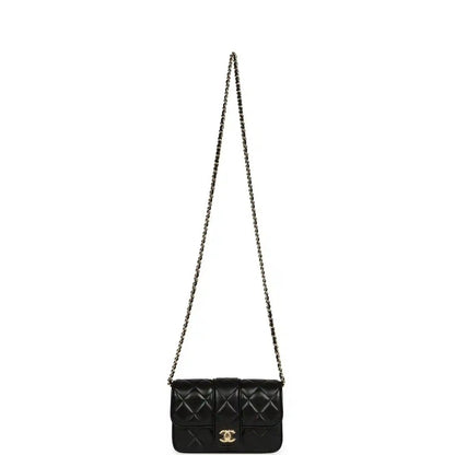 Chanel Mini Tab Flap Bag in Black Lambskin Gold Hardware - NEESTRA
