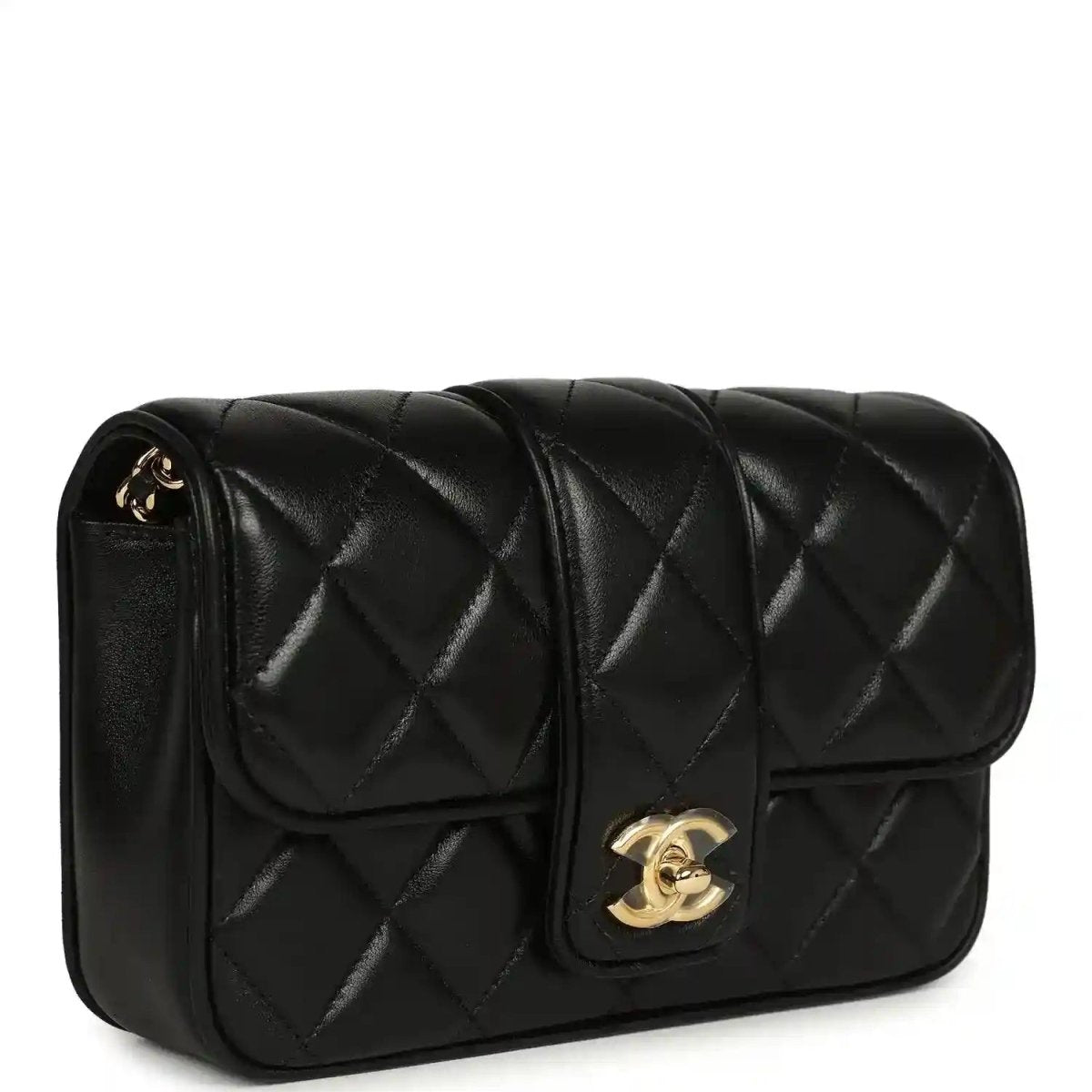Chanel Mini Tab Flap Bag in Black Lambskin Gold Hardware - NEESTRA