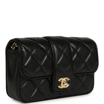 Chanel Mini Tab Flap Bag in Black Lambskin Gold Hardware - NEESTRA