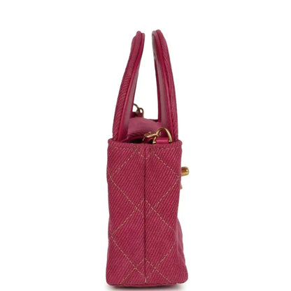 Chanel Nano Kelly Shopper in Fuchsia Washed Denim Brushed Gold - NEESTRA