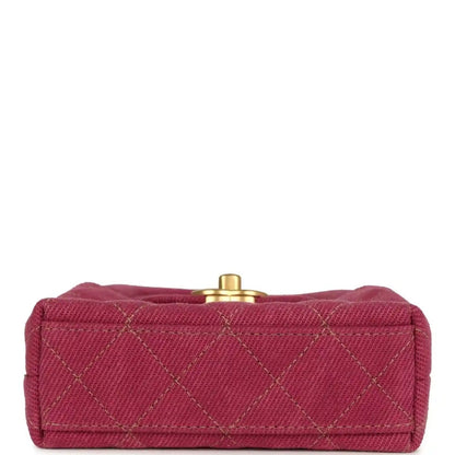Chanel Nano Kelly Shopper in Fuchsia Washed Denim Brushed Gold - NEESTRA