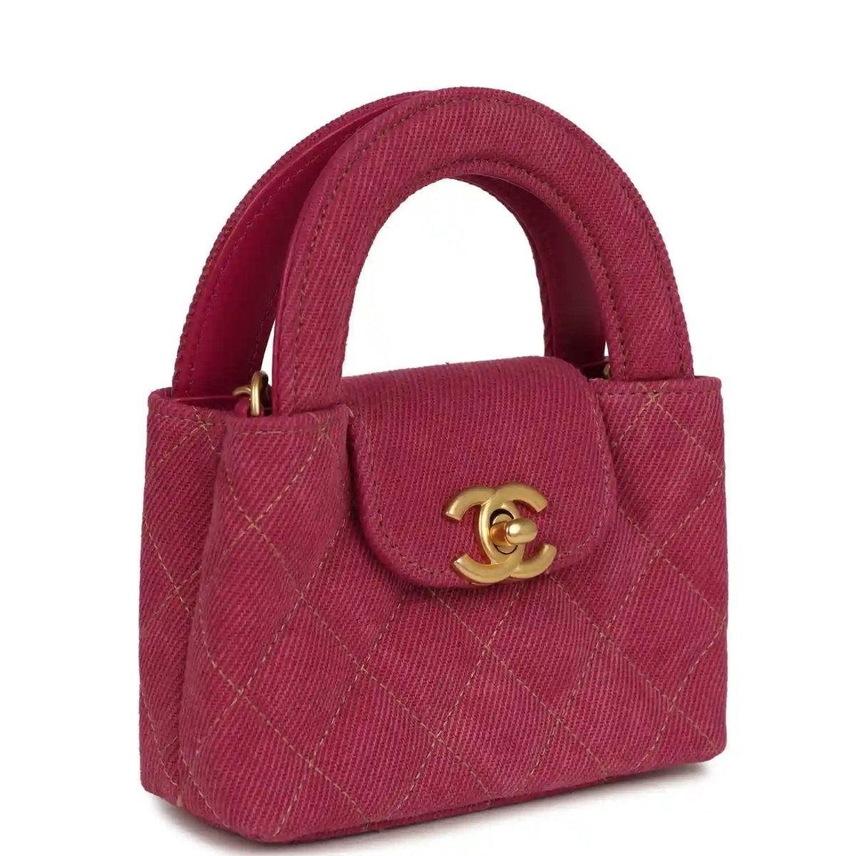 Chanel Nano Kelly Shopper in Fuchsia Washed Denim Brushed Gold - NEESTRA