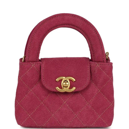 Chanel Nano Kelly Shopper in Fuchsia Washed Denim Brushed Gold - NEESTRA