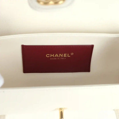 Chanel Preppy Coco Bowling Bag in White Shiny Caviar Leather - NEESTRA