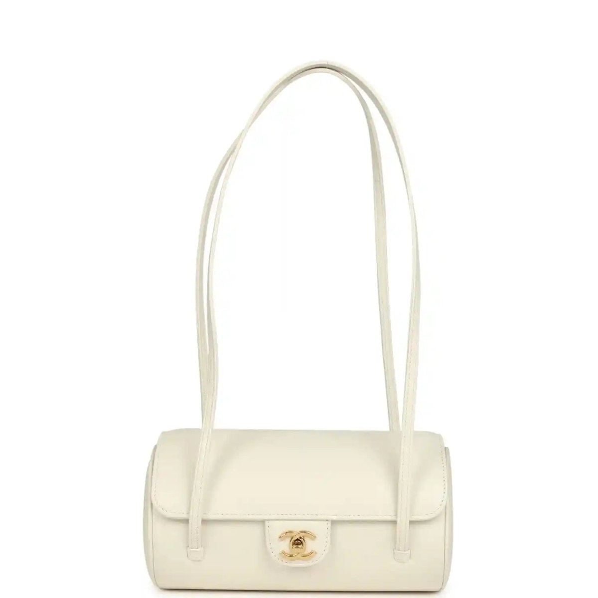 Chanel Preppy Coco Bowling Bag in White Shiny Caviar Leather - NEESTRA