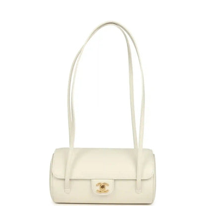 Chanel Preppy Coco Bowling Bag in White Shiny Caviar Leather - NEESTRA