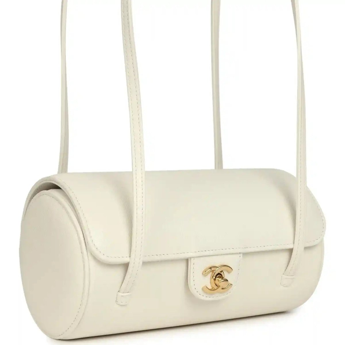 Chanel Preppy Coco Bowling Bag in White Shiny Caviar Leather - NEESTRA