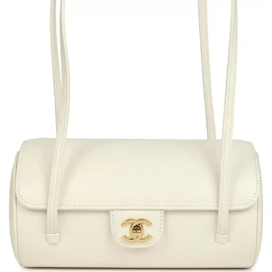 Chanel Preppy Coco Bowling Bag in White Shiny Caviar Leather - NEESTRA