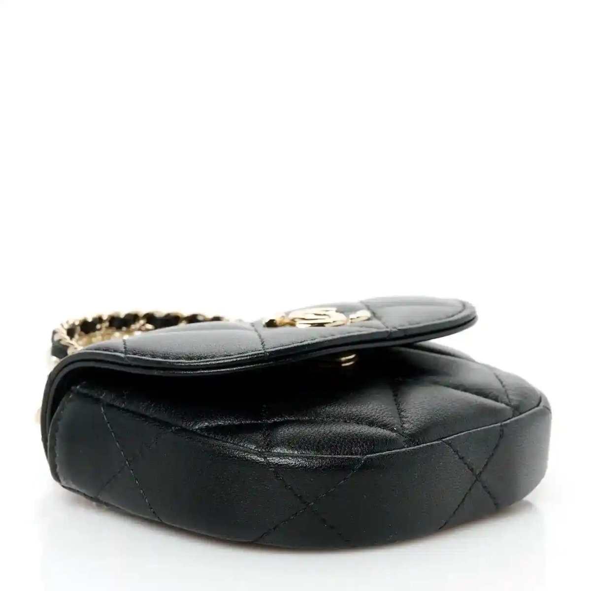 Chanel Quilted Lambskin Pearl Top Handle Clutch with Chain Black - NEESTRA