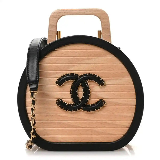 Chanel Round CC Vanity Case in Black Beech Wood Lambskin - NEESTRA