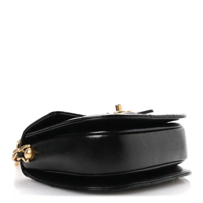 Chanel Shiny Calfskin Quilted Buckle Moon Messenger Bag Black - NEESTRA