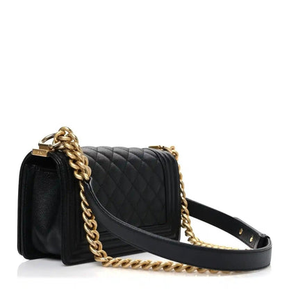 Chanel Small Boy Flap Bag in Black Quilted Caviar Leather - NEESTRA