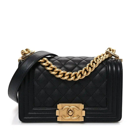 Chanel Small Boy Flap Bag in Black Quilted Caviar Leather - NEESTRA