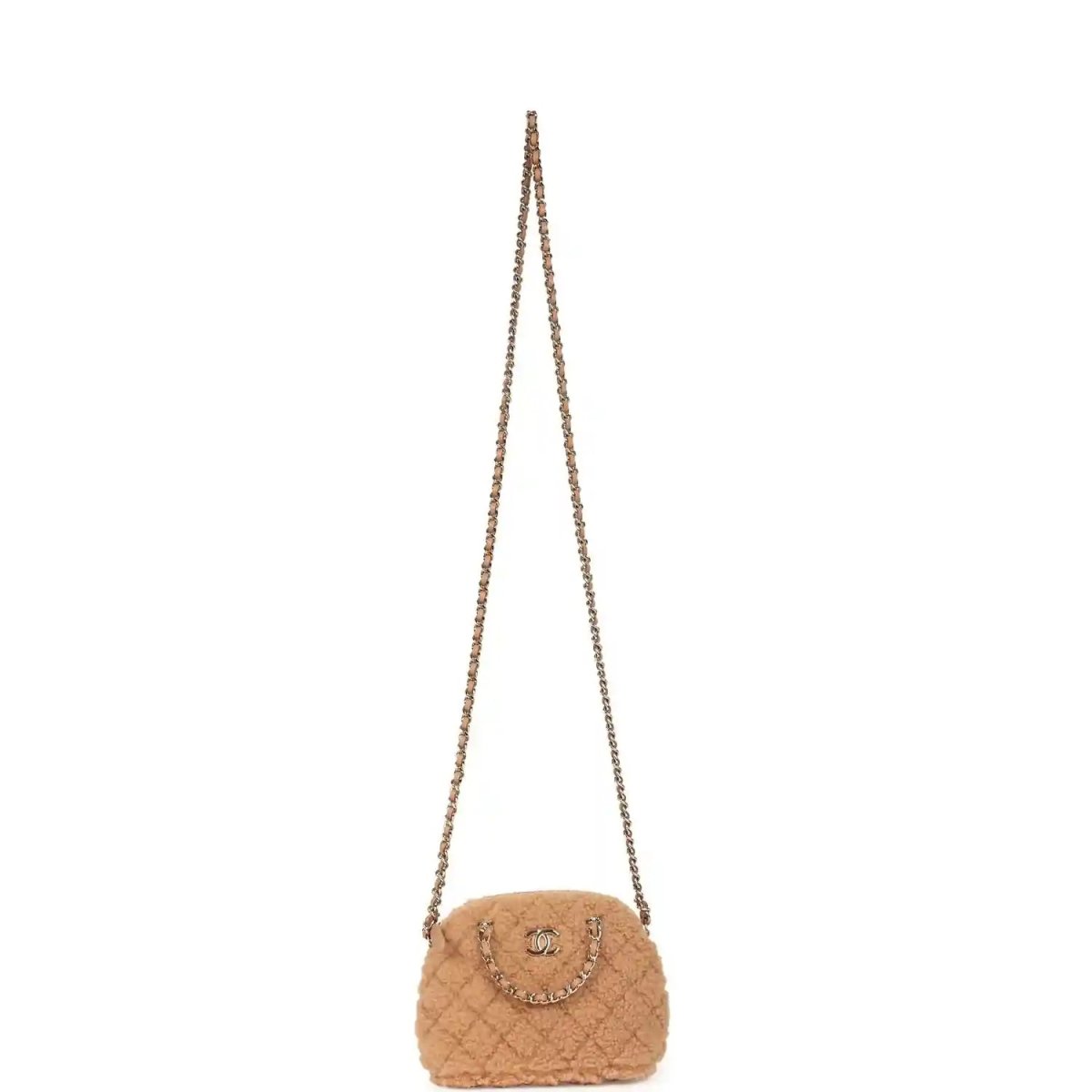 Chanel Small Coco Crossbody Bag in Beige Shearling Gold Hardware - NEESTRA