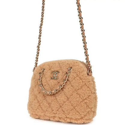 Chanel Small Coco Crossbody Bag in Beige Shearling Gold Hardware - NEESTRA