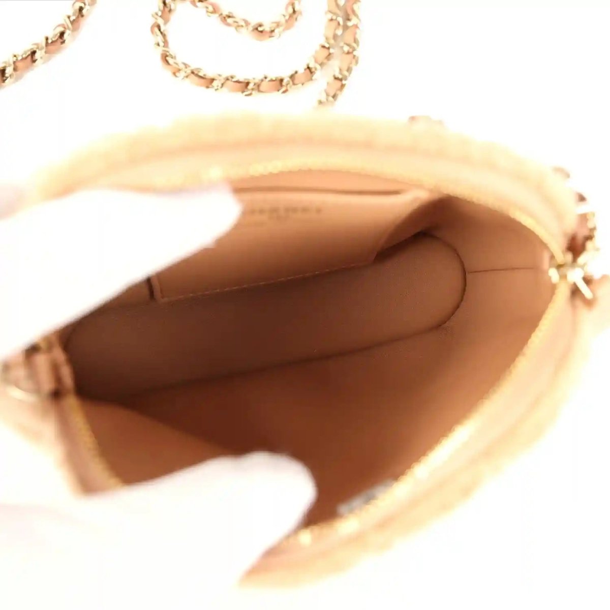 Chanel Small Coco Crossbody Bag in Beige Shearling Gold Hardware - NEESTRA