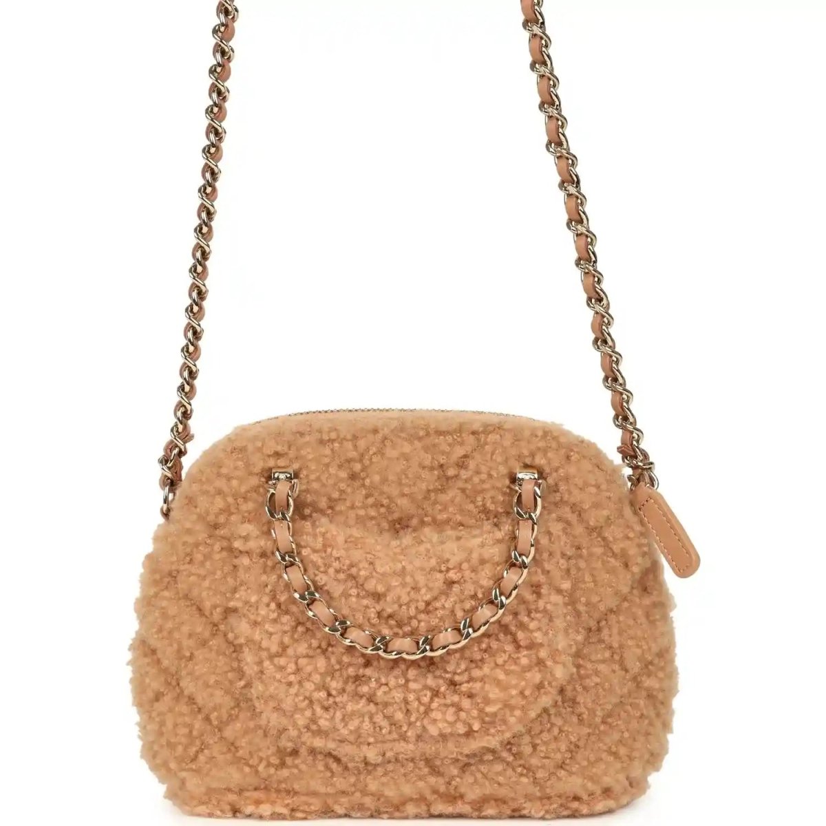 Chanel Small Coco Crossbody Bag in Beige Shearling Gold Hardware - NEESTRA