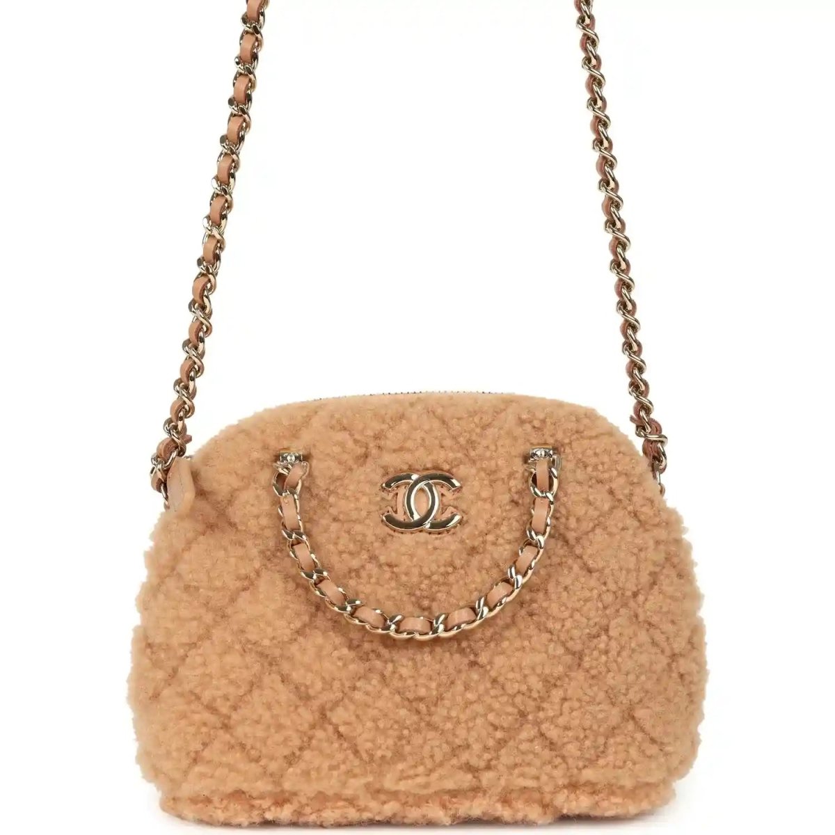 Chanel Small Coco Crossbody Bag in Beige Shearling Gold Hardware - NEESTRA