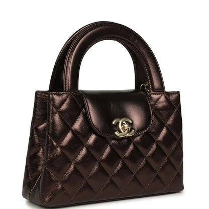Chanel Small Kelly Shopper Bag in Metallic Dark Bronze Calfskin - NEESTRA