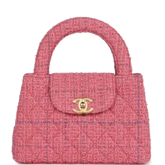 Chanel Small Kelly Shopper Bag in Pink Tweed Brushed Gold - NEESTRA