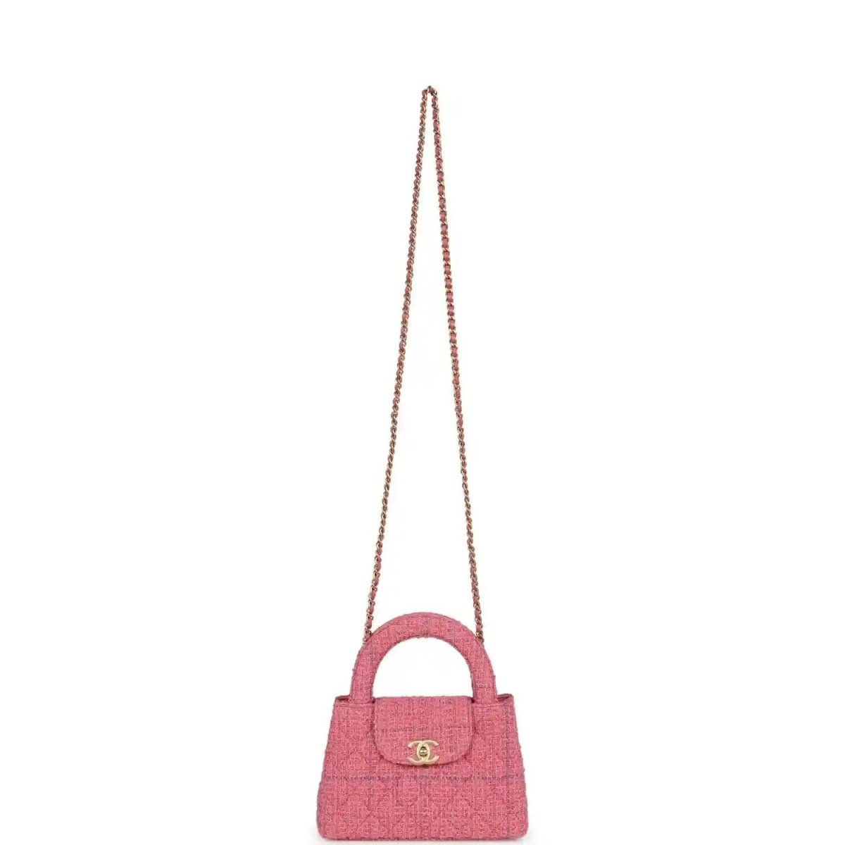 Chanel Small Kelly Shopper Bag in Pink Tweed Brushed Gold - NEESTRA